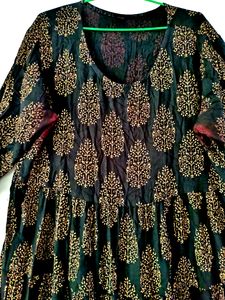 Black Angrakha Printed Cotton Heavy Gown ✨🍂
