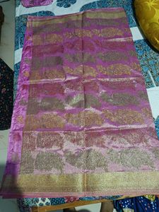 Pink Art Silk Saree with Stiched Blouse 36 Size