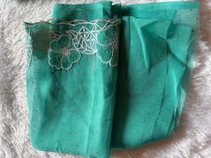 Elegant Green Embroidered Saree with work blouse