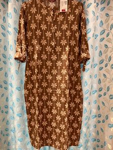 Brown &amp; White Floral Print Kurti