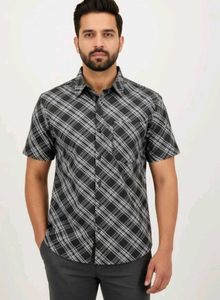 Black and White Boxy Plaid Shirt Men