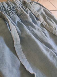 Light Blue High-Waisted Denim Paper Bag Pants