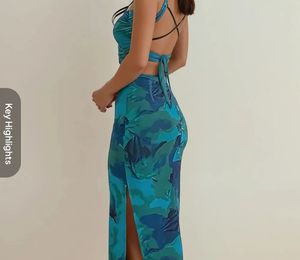 Green Floral Backless Dress