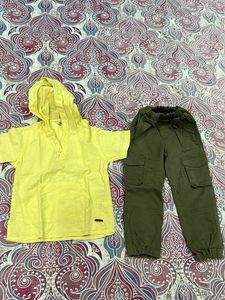 Boys Yellow Hoodie Tee and Cargo Pants Set