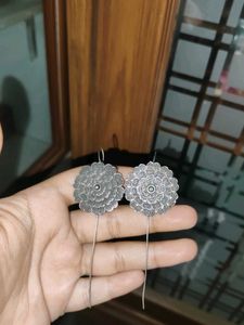 Silver Flower Drop Earrings
