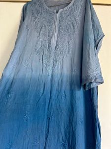 Blue Ombre Lucknowi Chikankari Kurta