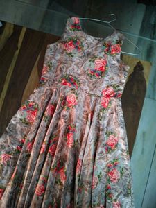 Floral Printed Gown With Brown Jacket