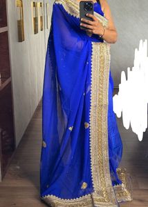 Royal Blue Embroidered Heavy Saree