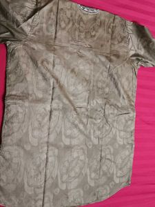 Women Beige Embroidered Silk Straight Kurta