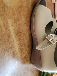 Beige Peep-Toe Wedge Sandals