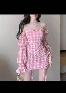Pink Gingham Off-Shoulder Mini Dress