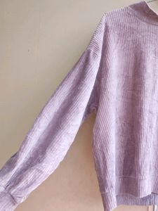 Velvet Half Neck Sweater, Puffed Sleeves