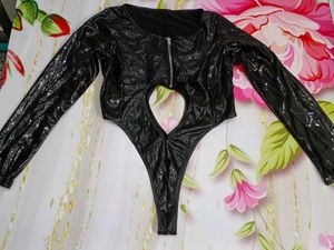 (1122Shiny Black Bodysuit