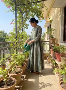 Elegant Green Printed Kurta Dress