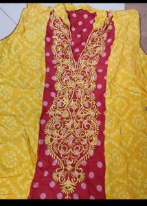 Yellow Red Bandhani Kurti
