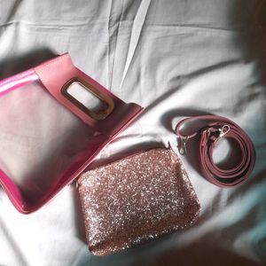 Pink Nude Transparent Sparkling Women Slingbags 👜