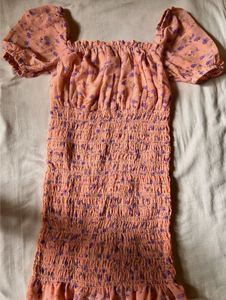 Peach Smocked Floral Dress