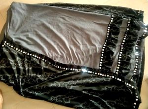 🖤Frill Design Black nd Grey Combination Saree🖤