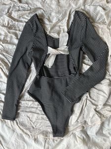 Check One Piece Backless Bodysuit Top