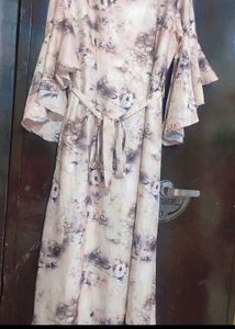 Cream &amp; Tan Color Printed Dress For 38 Bust
