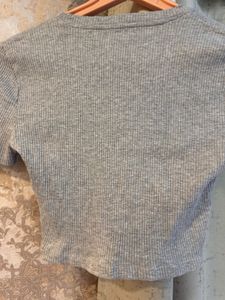 Zara Basic Ribbed Grey Crop Top, Bust-34/32