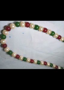 Beaded Necklace red white green pearl boho