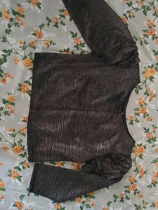 Bronze Metallic Ruched Sleeve Top