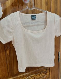 Peach Ribbed Square Neck Top