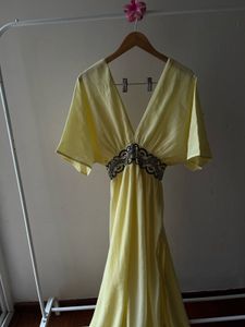 Lime Yellow Plunge Neck Maxi Dress