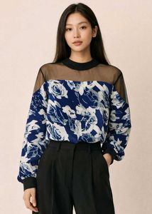 Floral Print Mesh Top
