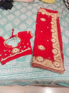 Red Embellished Saree with Blouse