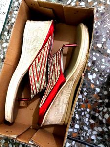 Red &amp; Gold Embellished Sandals