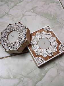 Hand-Painted Wooden Candle Holder
