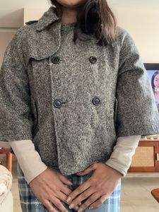 Gray Wool Blend Cape Jacket