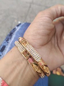 Gold Plated Bangles with Stones (Set of 2)