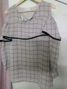 Plaid Cold Shoulder Blouse