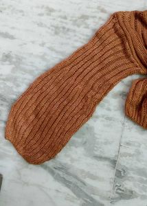 Brown Knit Balloon Sleeve Sweater