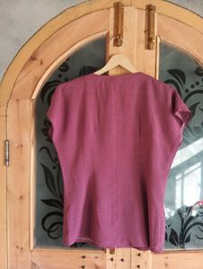 Maroon V-Neck Button-Down Top