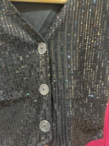 Sequin Embellished Black Vest Party
