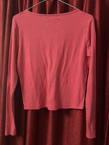 Pink Knit Button-Down Top