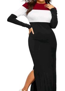 Color Block Long Sleeve Maxi Dress