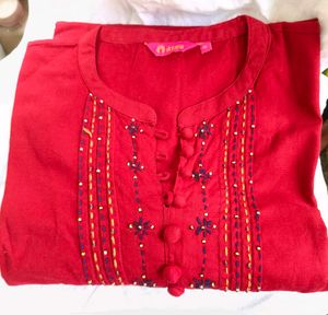 Iktara Maroon Red Thread &  Bead Embroidery Kurta