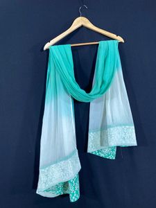 Women White And Green Dupatta With Printed Border