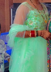 Elegant Mint Green Tulle Dress With Duppatta