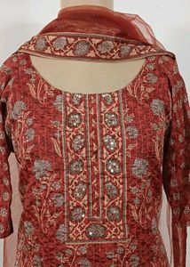 Varanga Rust Red Sequined Kurta Sharara Set