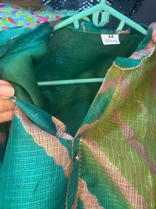 Kota Doriya Green Foil Printed Kurta