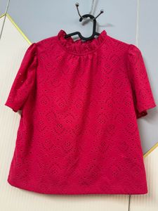 Ketch- Pink Eyelet Blouse - Ruffle Neck