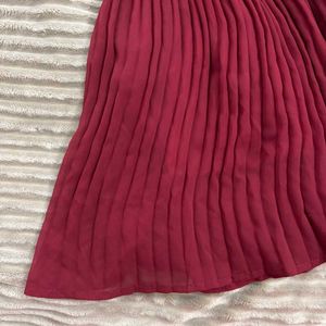Maroon Pleated Skater Skirt