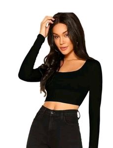 Black Long Sleeve Crop Top