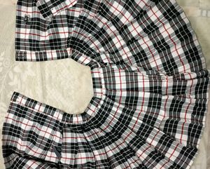 Black Check Pleated Wrap Skirt